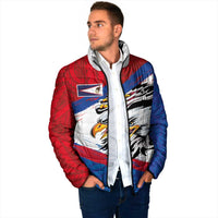 American Samoa Flag Day Padded Jacket Polynesian Art Geometric with Flag Brush Style
