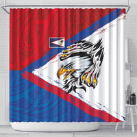 American Samoa Flag Day Shower Curtain Polynesian Art Geometric with Flag Brush Style LT03 - Polynesian Pride