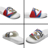 American Samoa Flag Day Slide Sandals Polynesian Art Geometric with Flag Brush Style