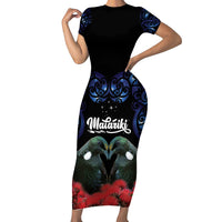New Zealand Maori Matariki Family Matching Short Sleeve Bodycon Dress and Hawaiian Shirt Hongi Tui Bird Pohutukawa and Polynesia Tribal