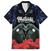 New Zealand Maori Matariki Hawaiian Shirt Hongi Tui Bird Pohutukawa and Polynesia Tribal LT03 Black - Polynesian Pride