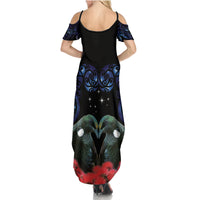 New Zealand Maori Matariki Summer Maxi Dress Hongi Tui Bird Pohutukawa and Polynesia Tribal LT03 - Polynesian Pride