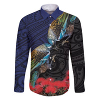 New Zealand Maori Hongi Culture Family Matching Short Sleeve Bodycon Dress and Hawaiian Shirt Tui Bird Pohutukawa and Polynesian Pattern