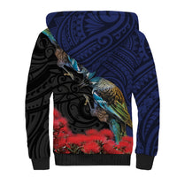 New Zealand Maori Hongi Culture Sherpa Hoodie Tui Bird Pohutukawa and Polynesian Pattern