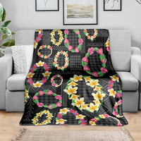 Hawaiian Kakau Tattoo Leis and Palaka Pattern Blanket Traditional Aloha Tribal Black Color
