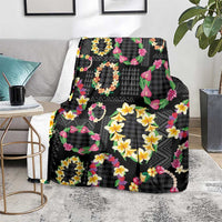 Hawaiian Kakau Tattoo Leis and Palaka Pattern Blanket Traditional Aloha Tribal Black Color