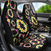 Hawaiian Kakau Tattoo Leis and Palaka Pattern Car Seat Cover Traditional Aloha Tribal Black Color LT03 - Polynesian Pride