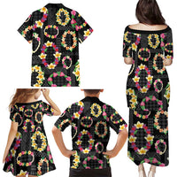 Hawaiian Kakau Tattoo Leis and Palaka Pattern Family Matching Puletasi and Hawaiian Shirt Traditional Aloha Tribal Black Color
