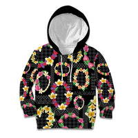 Hawaiian Kakau Tattoo Leis and Palaka Pattern Kid Hoodie Traditional Aloha Tribal Black Color LT03 Hoodie Black - Polynesian Pride
