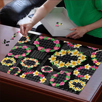 Hawaiian Kakau Tattoo Leis and Palaka Pattern Puzzle Traditional Aloha Tribal Black Color