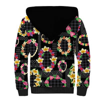 Hawaiian Kakau Tattoo Leis and Palaka Pattern Sherpa Hoodie Traditional Aloha Tribal Black Color