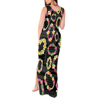 Hawaiian Kakau Tattoo Leis and Palaka Pattern Tank Maxi Dress Traditional Aloha Tribal Black Color LT03 - Polynesian Pride
