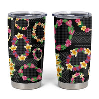 Hawaiian Kakau Tattoo Leis and Palaka Pattern Tumbler Cup Traditional Aloha Tribal Black Color