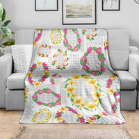 Hawaiian Kakau Tattoo Leis and Palaka Pattern Blanket Traditional Aloha Tribal White Color