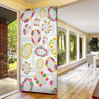 Hawaiian Kakau Tattoo Leis and Palaka Pattern Door Cover Traditional Aloha Tribal White Color