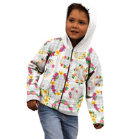 Hawaiian Kakau Tattoo Leis and Palaka Pattern Kid Hoodie Traditional Aloha Tribal White Color LT03 - Polynesian Pride