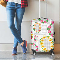 Hawaiian Kakau Tattoo Leis and Palaka Pattern Luggage Cover Traditional Aloha Tribal White Color