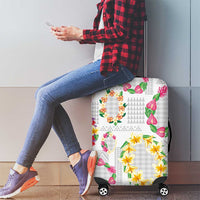 Hawaiian Kakau Tattoo Leis and Palaka Pattern Luggage Cover Traditional Aloha Tribal White Color