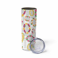 Hawaiian Kakau Tattoo Leis and Palaka Pattern Skinny Tumbler Traditional Aloha Tribal White Color