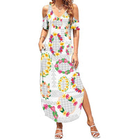 Hawaiian Kakau Tattoo Leis and Palaka Pattern Summer Maxi Dress Traditional Aloha Tribal White Color LT03 Women White - Polynesian Pride