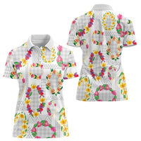 Hawaiian Kakau Tattoo Leis and Palaka Pattern Women Polo Shirt Traditional Aloha Tribal White Color