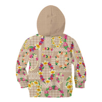 Hawaiian Kakau Tattoo Leis and Palaka Pattern Kid Hoodie Traditional Aloha Tribal Beige Color LT03 - Polynesian Pride