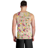 Hawaiian Kakau Tattoo Leis and Palaka Pattern Men Tank Top Traditional Aloha Tribal Beige Color LT03 - Polynesian Pride