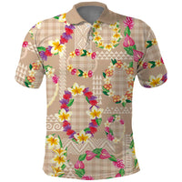 Hawaiian Kakau Tattoo Leis and Palaka Pattern Polo Shirt Traditional Aloha Tribal Beige Color LT03 Beige - Polynesian Pride