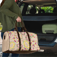 Hawaiian Kakau Tattoo Leis and Palaka Pattern Travel Bag Traditional Aloha Tribal Beige Color