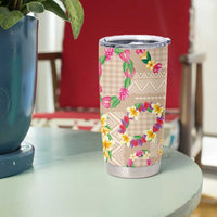 Hawaiian Kakau Tattoo Leis and Palaka Pattern Tumbler Cup Traditional Aloha Tribal Beige Color LT03 - Polynesian Pride