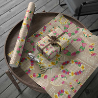Hawaiian Kakau Tattoo Leis and Palaka Pattern Wrapping Paper Traditional Aloha Tribal Beige Color