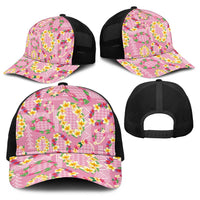 Hawaiian Leis Baseball Net Cap Kakau Tattoos and Palaka Pastel Pink Color LT03 - Polynesian Pride