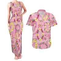 Hawaiian Leis Couples Matching Tank Maxi Dress and Hawaiian Shirt Kakau Tattoos and Palaka Pastel Pink Color