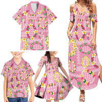 Hawaiian Leis Family Matching Summer Maxi Dress and Hawaiian Shirt Kakau Tattoos and Palaka Pastel Pink Color