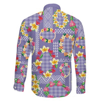 Hawaiian Leis Family Matching Off The Shoulder Long Sleeve Dress and Hawaiian Shirt Kakau Tattoos and Palaka Pastel Purple Color