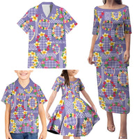 Hawaiian Leis Family Matching Puletasi and Hawaiian Shirt Kakau Tattoos and Palaka Pastel Purple Color