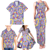 Hawaiian Leis Family Matching Tank Maxi Dress and Hawaiian Shirt Kakau Tattoos and Palaka Pastel Purple Color
