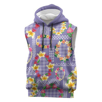 Hawaiian Leis Sleeveless Hoodie Kakau Tattoos and Palaka Pastel Purple Color LT03 Purple - Polynesian Pride