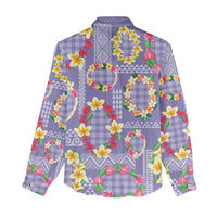 Hawaiian Leis Women Casual Shirt Kakau Tattoos and Palaka Pastel Purple Color