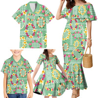 Hawaiian Leis Family Matching Mermaid Dress and Hawaiian Shirt Kakau Tattoos and Palaka Pastel Green Color