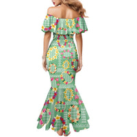 Hawaiian Leis Family Matching Mermaid Dress and Hawaiian Shirt Kakau Tattoos and Palaka Pastel Green Color