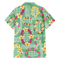 Hawaiian Leis Family Matching Short Sleeve Bodycon Dress and Hawaiian Shirt Kakau Tattoos and Palaka Pastel Green Color