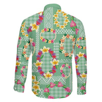 Hawaiian Leis Family Matching Short Sleeve Bodycon Dress and Hawaiian Shirt Kakau Tattoos and Palaka Pastel Green Color