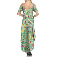 Hawaiian Leis Family Matching Summer Maxi Dress and Hawaiian Shirt Kakau Tattoos and Palaka Pastel Green Color