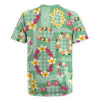 Hawaiian Leis Rugby Jersey Kakau Tattoos and Palaka Pastel Green Color
