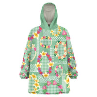Hawaiian Leis Wearable Blanket Hoodie Kakau Tattoos and Palaka Pastel Green Color LT03 One Size Green - Polynesian Pride