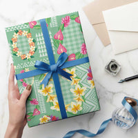 Hawaiian Leis Wrapping Paper Kakau Tattoos and Palaka Pastel Green Color