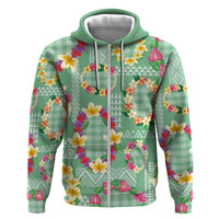 Hawaiian Leis Zip Hoodie Kakau Tattoos and Palaka Pastel Green Color LT03 Zip Hoodie Green - Polynesian Pride