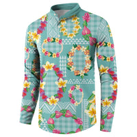 Hawaiian Leis Button Sweatshirt Kakau Tattoos and Palaka Pastel Teal Color LT03 - Polynesian Pride