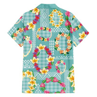 Hawaiian Leis Family Matching Short Sleeve Bodycon Dress and Hawaiian Shirt Kakau Tattoos and Palaka Pastel Teal Color